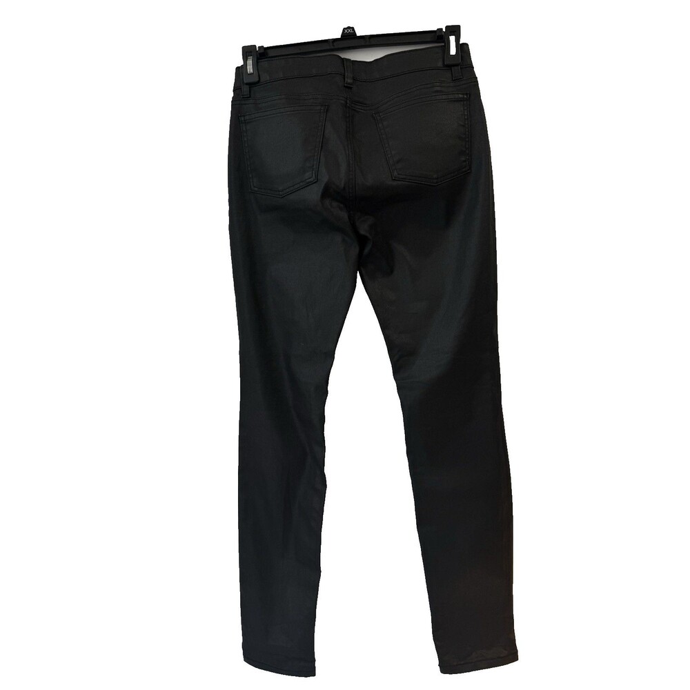 Eileen Fisher Women Sz 6 Black Coated Waxed Organic Cotton Skinny Jean Stretch - Picture 4 of 16